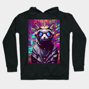 Techno Cat In Japan Neon City Hoodie